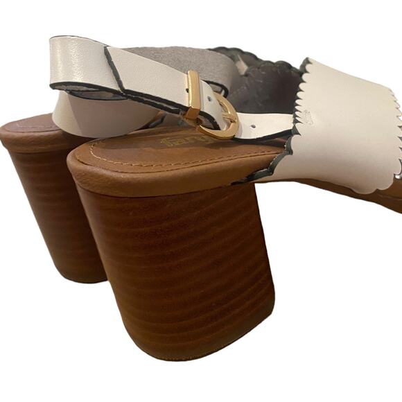 Faryl Robin Women's Scalloped Slingback Heels Size 6.5 White/Brown - Picture 4 of 7